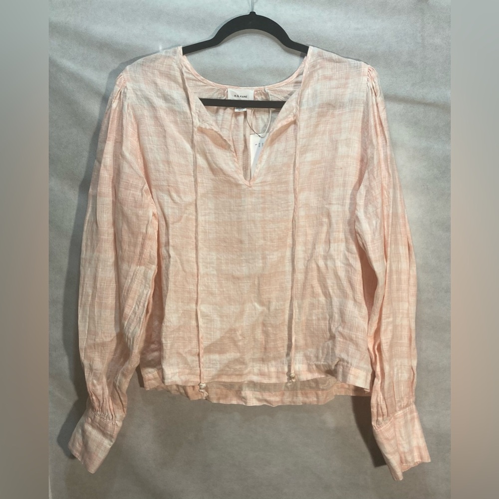 R.G. Kane Pink Linen Keyhole Blouse